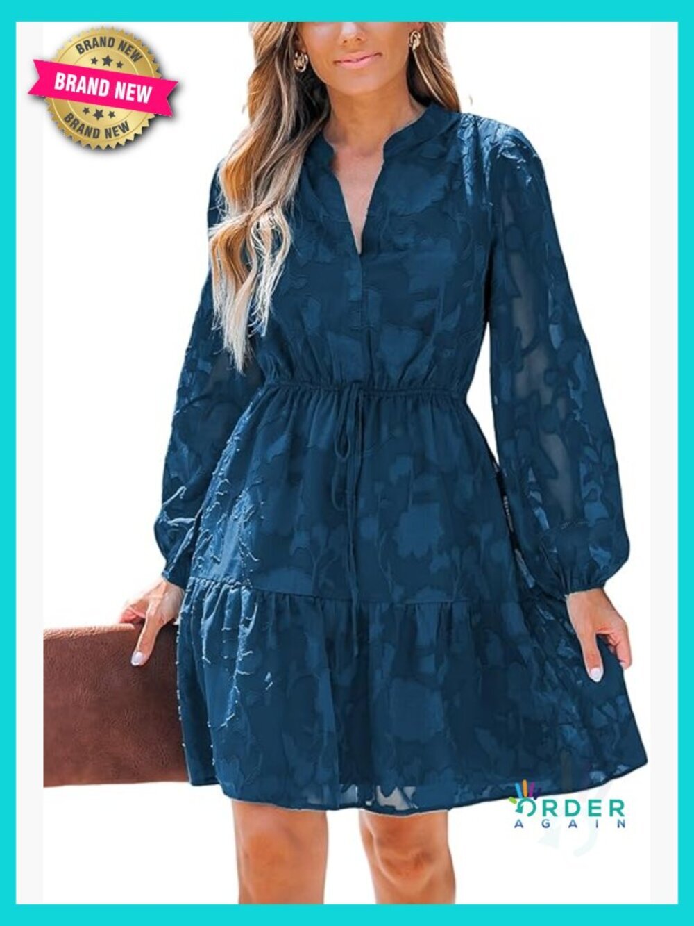 Ruffle Lace Mini Dress V Neck Long Puff Sleeve Elastic Waist Tie Fall Semi